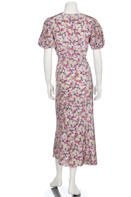 Lot 60 - A good bias-cut floral printed crêpe dress, 1930s