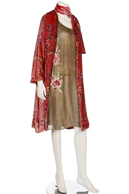 Lot 10 - A good printed pink velvet and glitter evening coat, 1920s