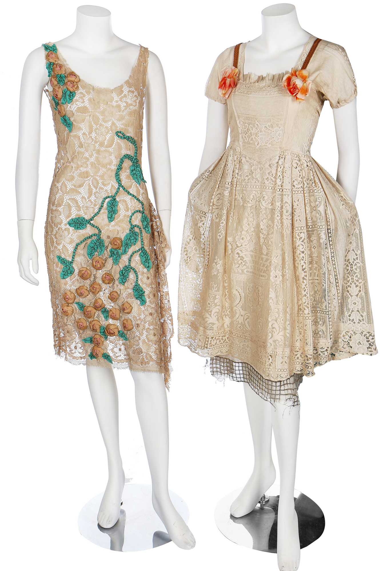 Lot 17 - Ten lace and white-worked summer dresses, 1920-30s