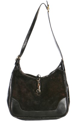 Lot 244 - An Hermès 'Trim'  black suede shoulder bag, circa 1970