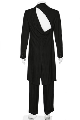 Lot 301 - An Alexander McQueen men's black self-striped rayon coat and trousers, probably A/W 1998-99