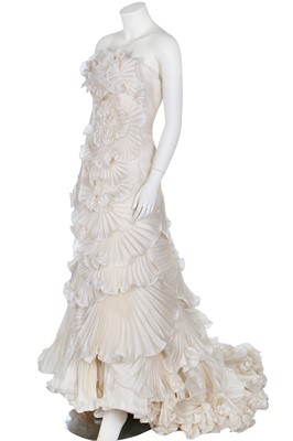Lot 217 - A Marchesa ruffled and pleated ivory silk evening or bridal gown, Spring 2011 Bridal collection