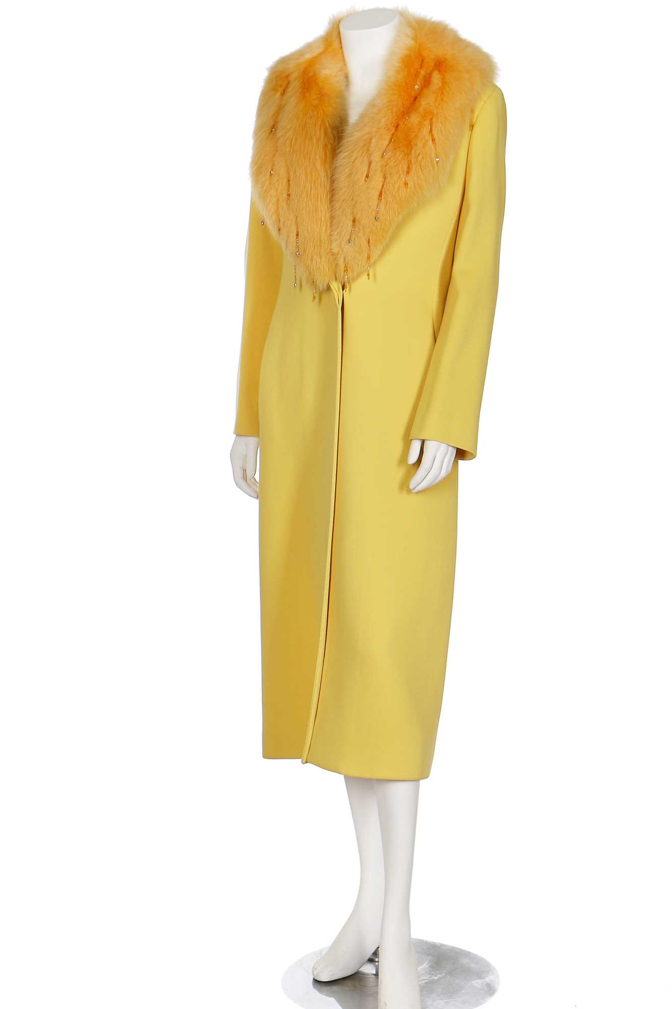 yellow versace fur coat