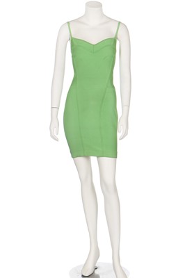 Lot 196 - An Hervé Léger lime-green 'bandage' mini-dress, 1990s
