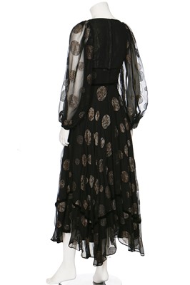 Lot 143 - A Thea Porter couture black chiffon 'gypsy' style dress, 1970s