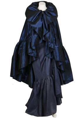 Lot 111 - A Balenciaga couture dark blue silk dress and cape, early 1960s