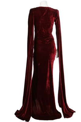 Lot 77 - A Molyneux couture burgundy velvet 'gothic' evening gown, circa 1930