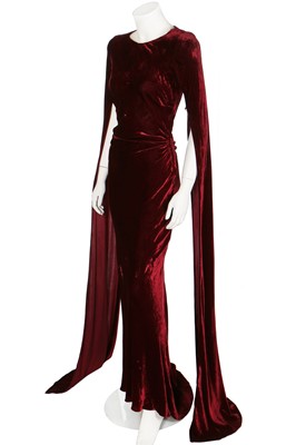 Lot 77 - A Molyneux couture burgundy velvet 'gothic' evening gown, circa 1930