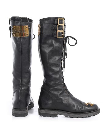 Lot 7 - A rare pair of Chanel leather 'combat' boots,...