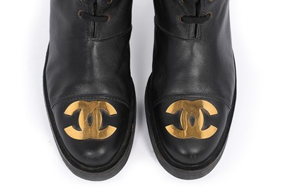 Lot 7 - A rare pair of Chanel leather 'combat' boots,...