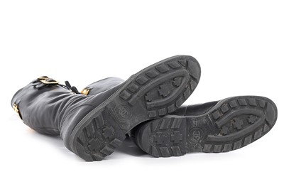 Lot 7 - A rare pair of Chanel leather 'combat' boots,...