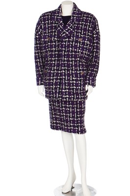 Lot 181 - A Chanel couture three-piece violet checked tweed ensemble, circa 1986