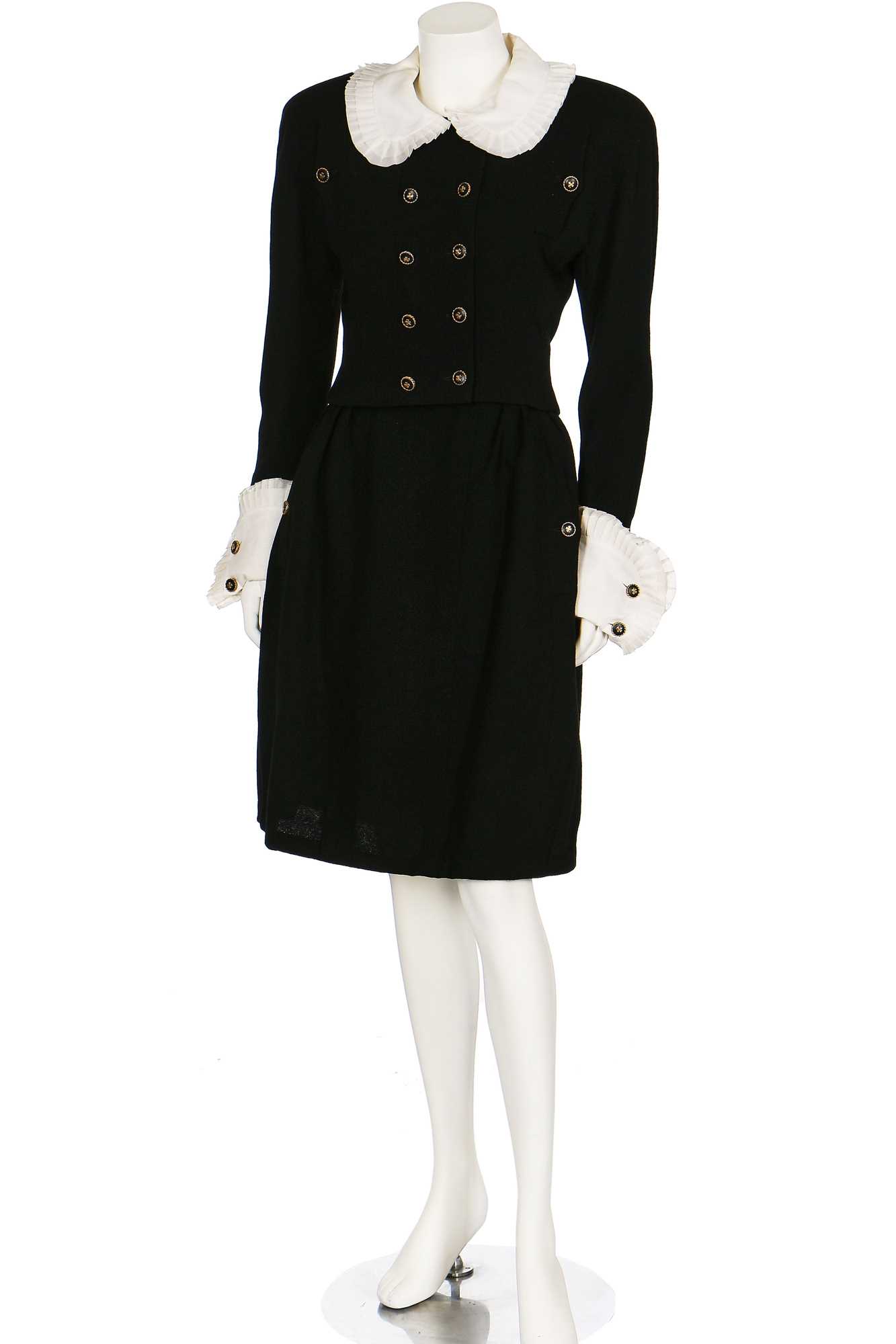 Lot 182 - A Chanel couture black wool suit, circa 1988