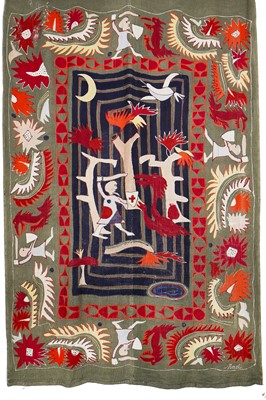 Lot 389 - Michael O'Connell 'St George & the Dragon' resist-dyed hanging, 1951