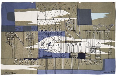 Lot 392 - Michael O'Connell 'Murder of Beckett', printed cotton hanging, late 1950s