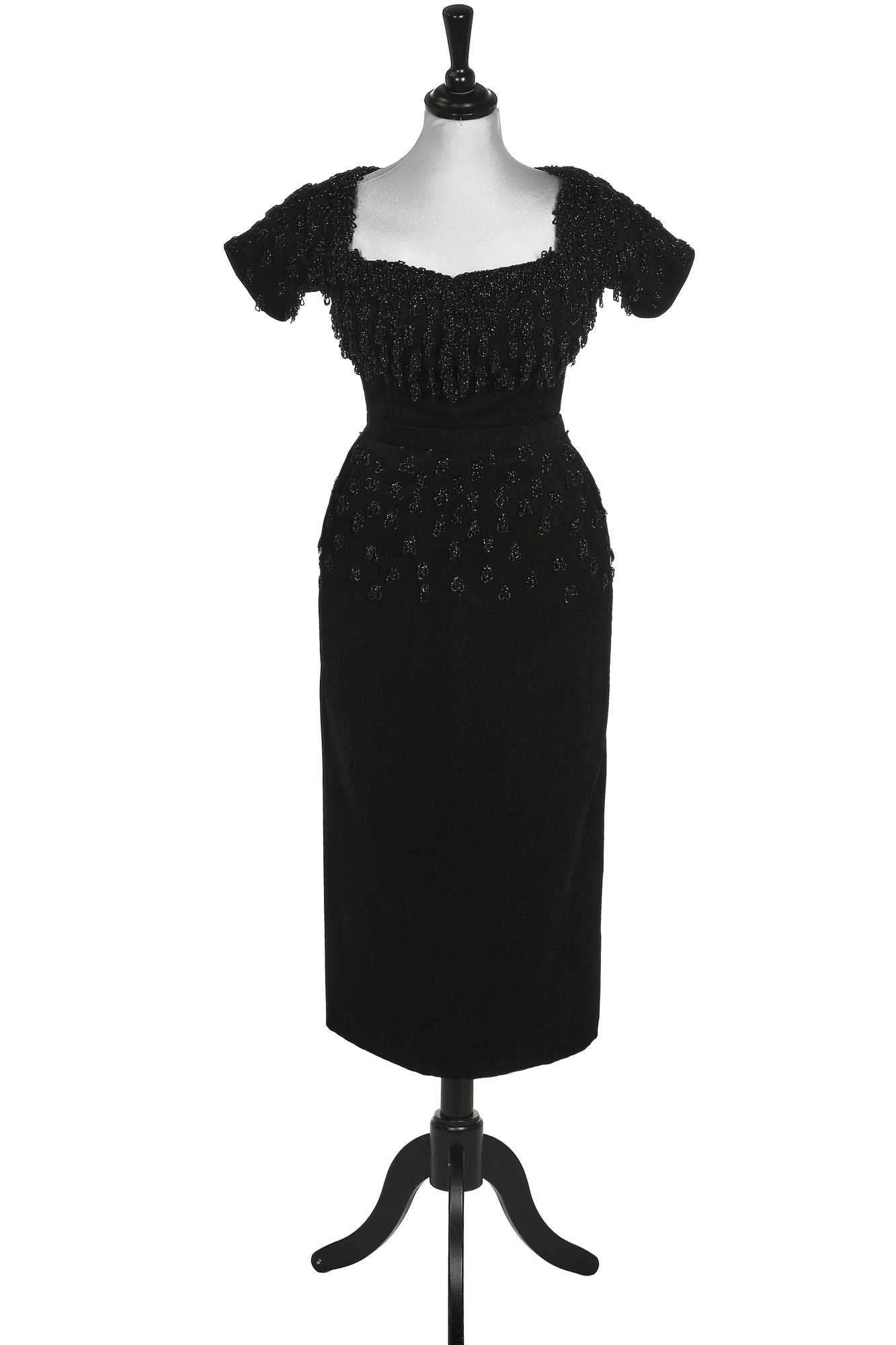 Lot 91 - An early Christian Dior couture Spanish-inspired black wool dinner ensemble, probably Autumn-Winter, 1948-49