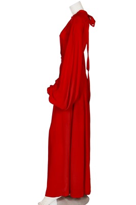Lot 164 - An Ossie Clark red moss crêpe 'Cuddly' wrap-over dress, mid 1970s