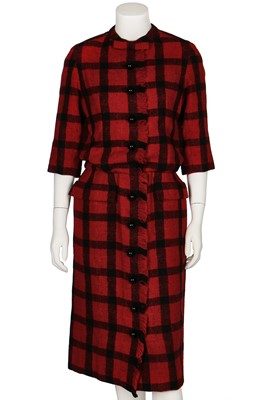 Lot 142 - A Christian Dior red and black checked wool dress, circa 1960
