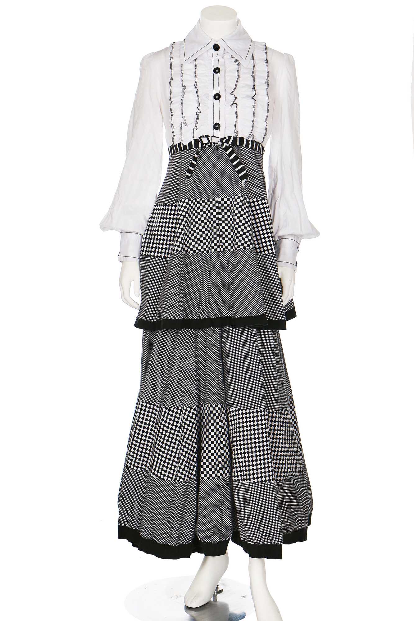 Lot 150 - A Jean Varon op-art 'checkerboard' printed cotton maxi-dress, 'Wild West sweetheart', 1973