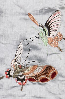 Lot 394 - A pair of ice-blue grey satin embroidered curtains, Japanese for the European market, circa 1900