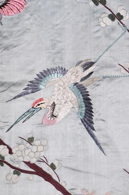 Lot 394 - A pair of ice-blue grey satin embroidered curtains, Japanese for the European market, circa 1900