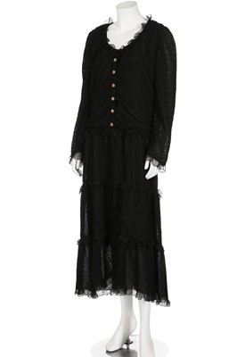 Lot 236 - A Chanel couture puckered black chiffon dress with ruffles, circa 1980