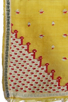 Lot 430 - A sprigged saffron yellow silk shawl, 1805-10