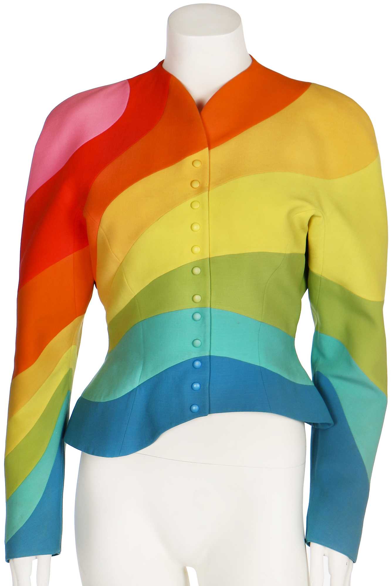 Lot 206 - A Thierry Mugler 'rainbow' wool-blend jacket, Spring-Summer 1990