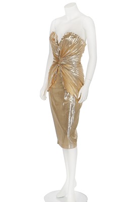 Lot 186 - A Thierry Mugler pleated gold lamé cocktail dress, 1985-86