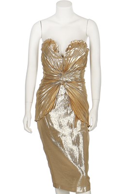 Lot 186 - A Thierry Mugler pleated gold lamé cocktail dress, 1985-86