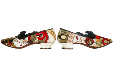 Lot 49 - A  fine and rare pair of Luigi Zanotti embroidered Japonisme shoes, Italian, circa 1875