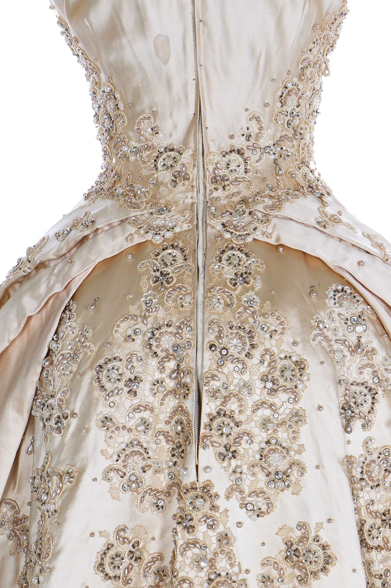 Lot 97 A good Norman Hartnell couture satin bridal