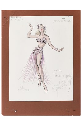 Lot 101 - An Edith Head pencil and watercolour costume design for Anita Ekberg, 1955