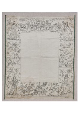 Lot 28 - A painted cartoon for a stumpwork mirror of the four Cardinal Values, English, 1660s