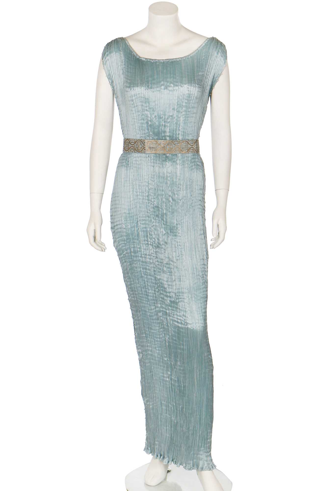 Lot 65 - A good Mariano Fortuny sky-blue pleated silk Delphos gown, 1920-30