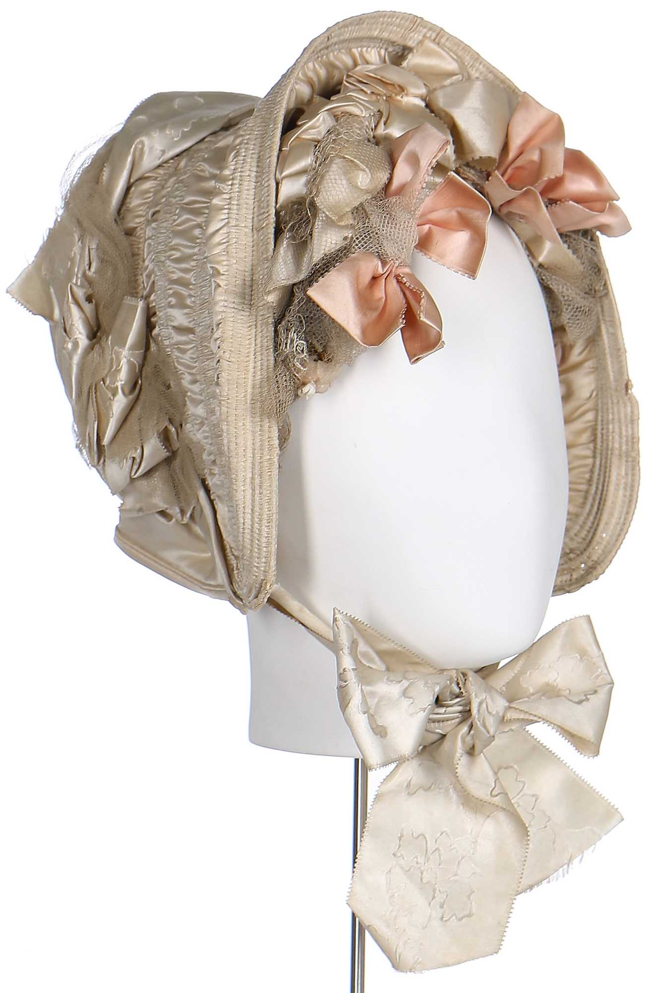 Lot 39 - An  ivory silk bonnet and bridal headdress, circa 1845