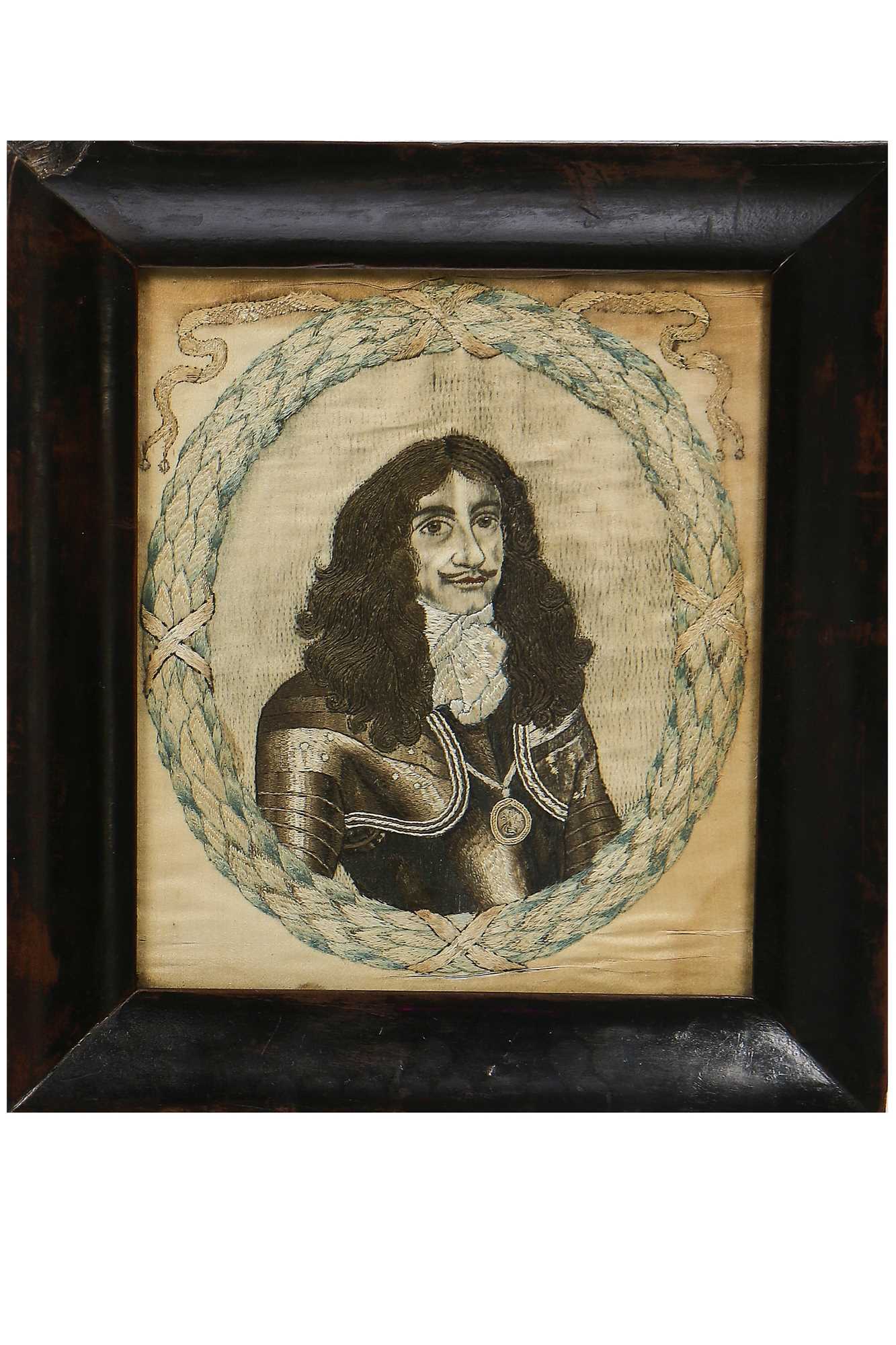 Lot 29 - A fine embroidered needle portrait of King Charles II, circa 1660