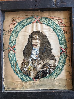Lot 29 - A fine embroidered needle portrait of King Charles II, circa 1660