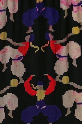 Lot 159 - A Karl Lagerfeld for Chloé silk dress printed with pixilated dancers, 1970s