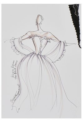 Lot 171 - Elizabeth Emanuel sketch for Lady Diana Spencer's 1981 sequinned black taffeta evening gown