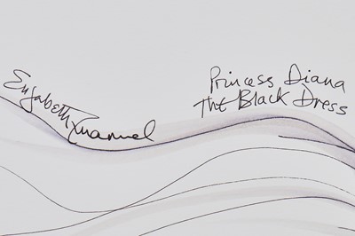 Lot 171 - Elizabeth Emanuel sketch for Lady Diana Spencer's 1981 sequinned black taffeta evening gown