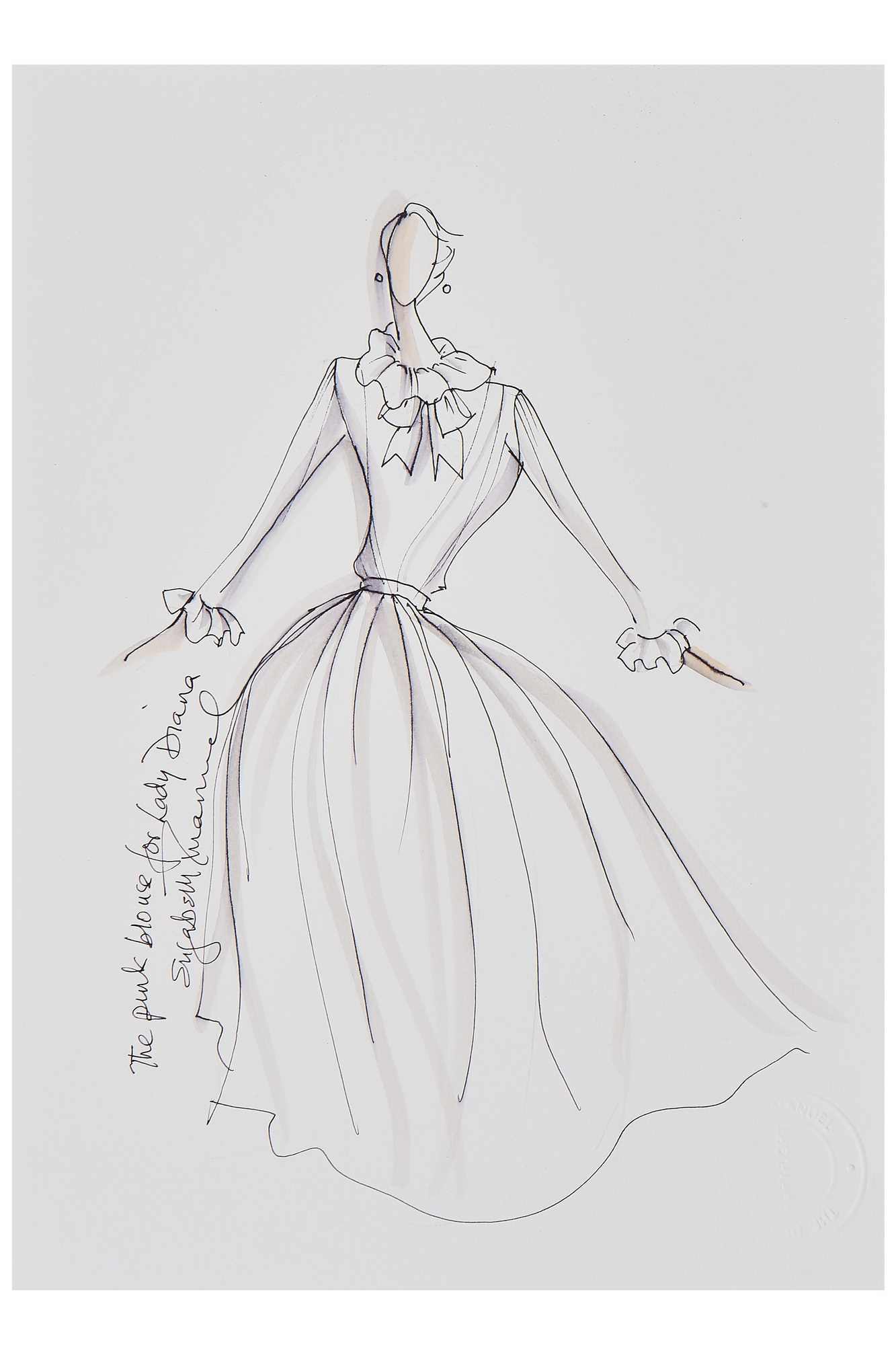 Lot 172 - Elizabeth Emanuel sketch for Lady Diana Spencer's 1981 'Engagement' blouse