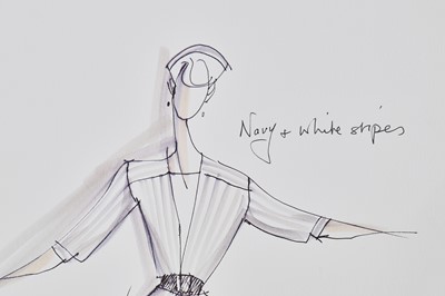 Lot 173 - Elizabeth Emanuel sketch for Princess Diana's 1986 navy and white silk dress
