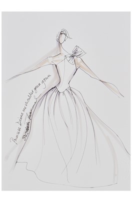 Lot 174 - Elizabeth Emanuel sketch for Princess Diana's 1985 green silk evening gown