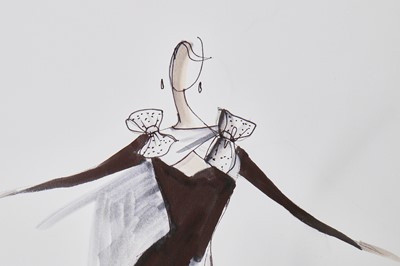Lot 175 - Elizabeth Emanuel sketch for Princess Diana's 1986 black crêpe evening gown with bows
