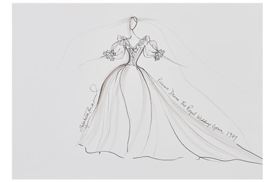 Lot 176 - Elizabeth Emanuel fashion sketch for the 1981 Royal Wedding dress worn by Princess Diana