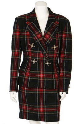 Lot 197 - A Moschino tartan wool suit with novelty 'tap handle' buttons, circa 1990