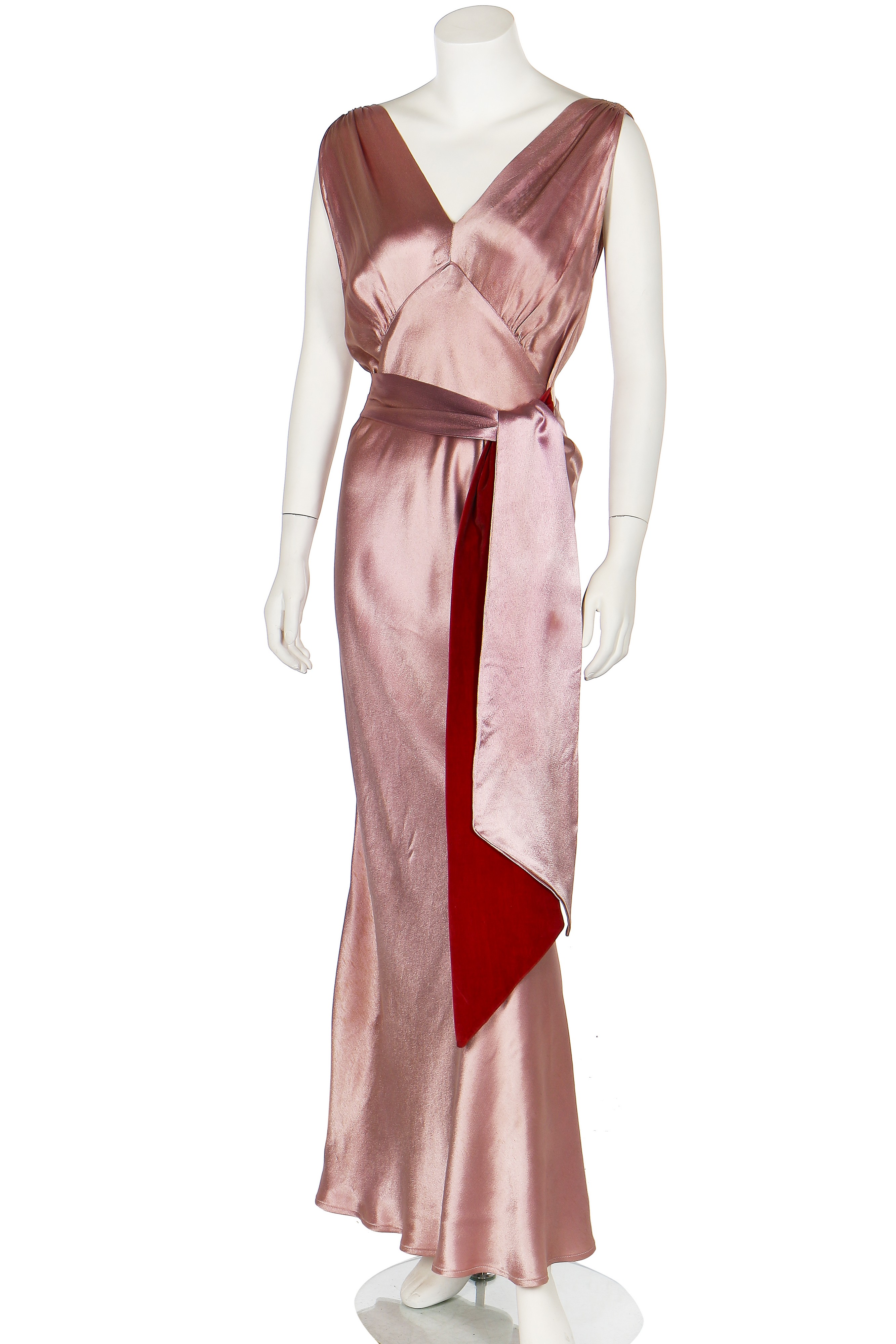A Chanel Adaptions bias-cut mauve satin evening gown, circa 1935
