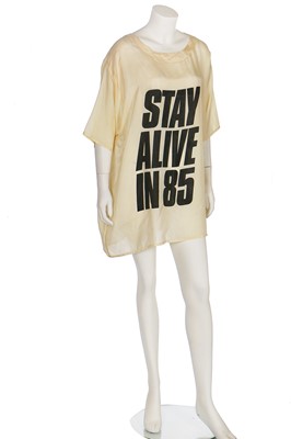 Lot 200 - A rare Katharine Hamnett 'Stay Alive in '85' printed silk T-shirt, 1985