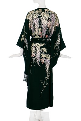 Lot 64 - A silk kimono finely embroidered with wisteria, Japanese for the European market, 1910-20